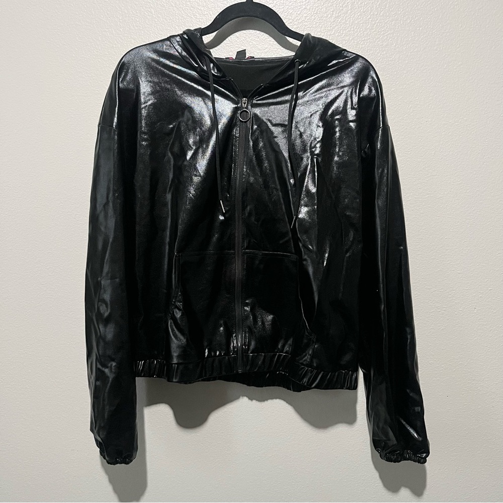 MATERIAL GIRL ACTIVE- Black Hooded Shiny Women's Jacket Size L